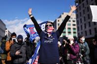 <p>Supporters of President Joseph Biden celebrate as they listen to him speak during the presidential inauguration. </p>