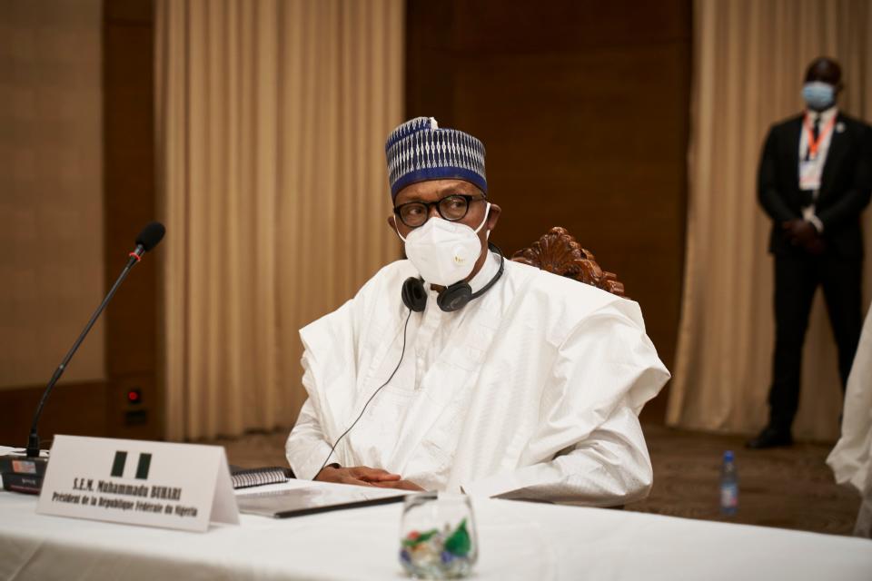 Nigeria's President Muhammadu Buhari is seen after a meeting in Bamako on July 23, 2020.