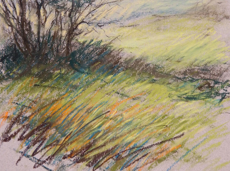 Oil pastel artwork of a landscape