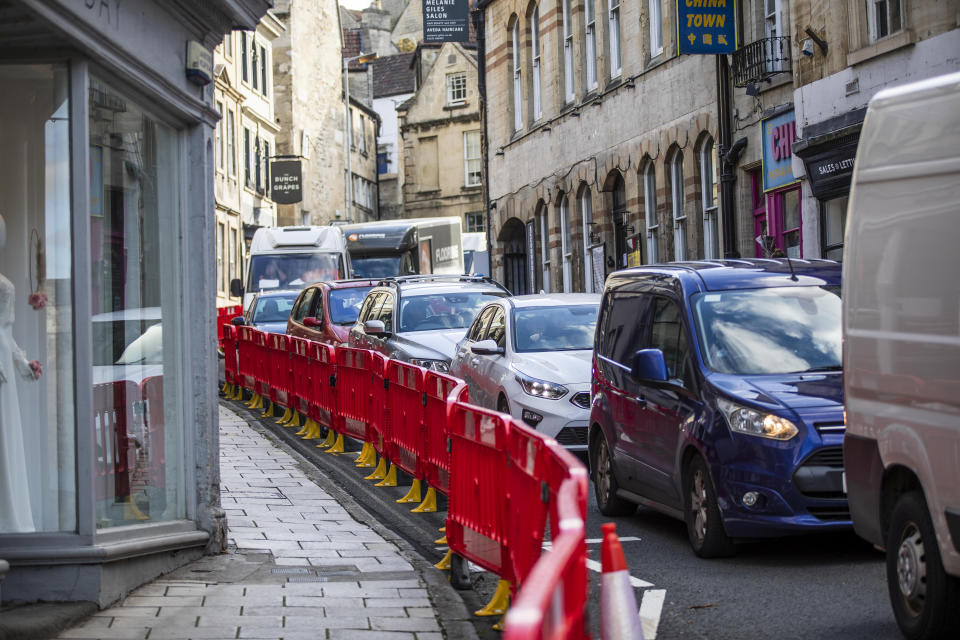 Traffic builds in Bradford-on-Avon as a new one-way system is put into place