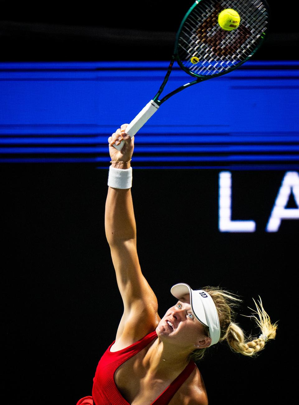 Peyton Stearns serves during Tuesday night's three-set loss to Anna Karolina Schmiedlova at the ATX Open at Westwood Country Club. The former Longhorns star is one of U.S. tennis' rising young talents in the women's pro tour.