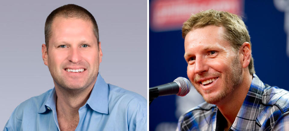 Boston radio host Michael Felger and MLB pitcher Roy Halladay, who died in a plane crash Tuesday. (CBS Boston/AP)