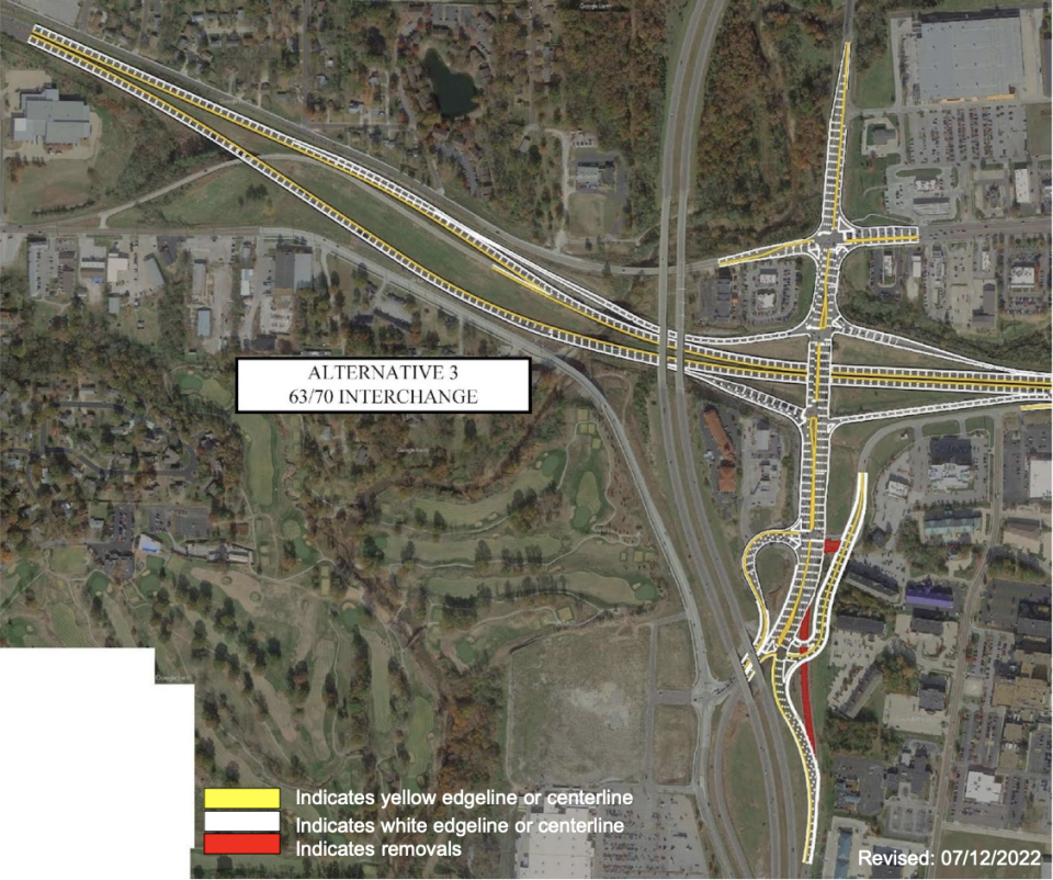 Alternative 3 for 70/63 interchange, as presented by the Missouri Department of Transportation.