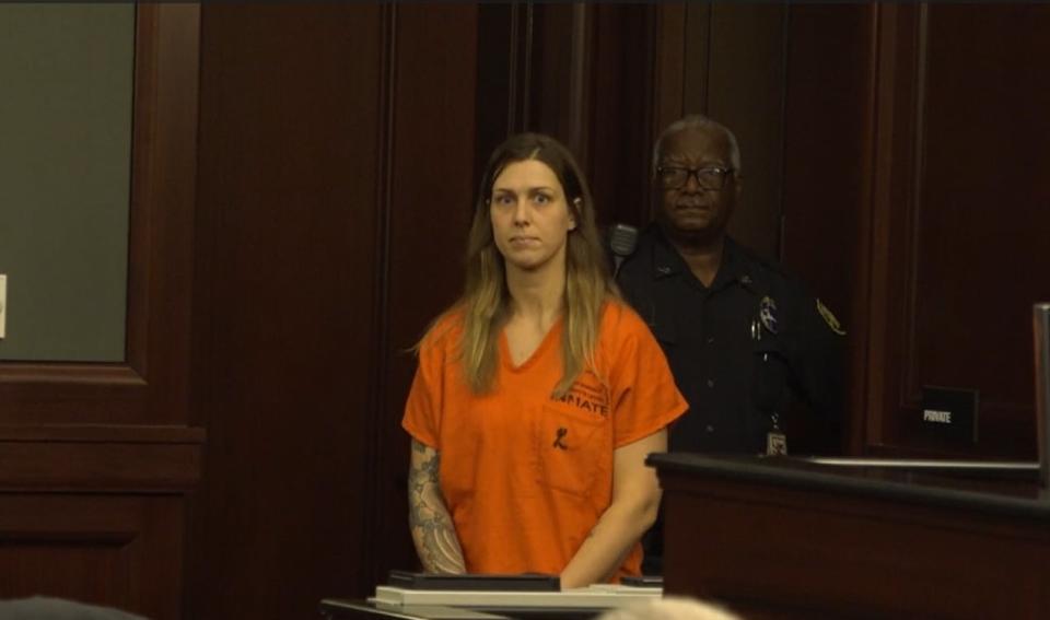 The woman accused in the plot to kill her ex-husband Jared Bridegan in Jacksonville Beach in 2022 pleaded not guilty Friday morning in her first court appearance in Jacksonville.