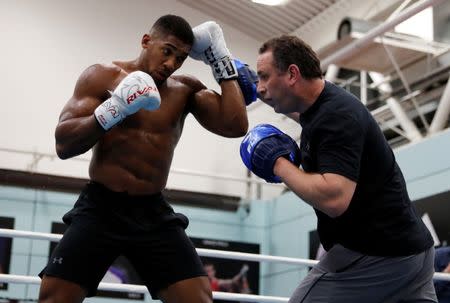 Boxing - Anthony Joshua Media Work Out - Sheffield, Britain - October 17, 2017 Anthony Joshua in action during the work out with trainer Robert McCracken Action Images via Reuters/Matthew Childs