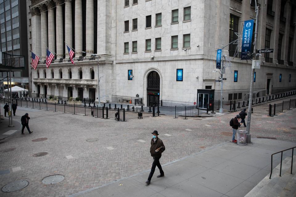 NEW YORK, Jan. 8, 2021 -- Pedestrians walk in front of the New York Stock Exchange NYSE, in New York, United States, Jan. 8, 2021. U.S. employers slashed 140,000 jobs in December, the first monthly decline since April 2020, as the recent COVID-19 spikes disrupted labor market recovery, the Labor Department reported Friday. 
The unemployment rate, which has been trending down over the past seven months, remained unchanged at 6.7 percent, according to the monthly employment report. (Photo by Michael Nagle/Xinhua via Getty) (Xinhua/Michael Nagle via Getty Images)