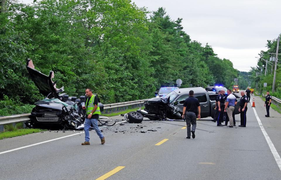 A Chevrolet Silverado heading south on Route 28 in Bridgewater a little after 3 p.m. Wednesday, Aug. 16, 2023, crossed into the northbound lane, colliding with a Volkswagen Tourareg SUV, seriously injuring the driver of the Volkswagen, according to a preliminary investigation, officials said.