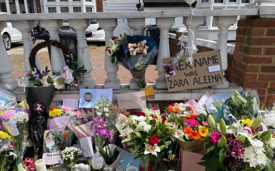 Floral tributes have been left to Zara Aleena at the scene of where she was attacked in Cranbrook Road, Ilford - Ted Hennessey/PA wire