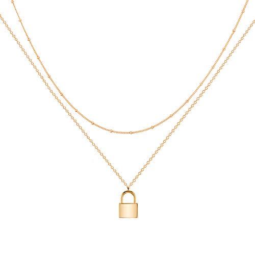 Mevecco Gold Dainty Layer Lock Necklace