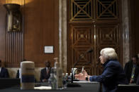 Treasury Secretary Janet Yellen testifies before a Senate Appropriations Subcommittee hearing to examine the FY 2022 budget request for the Treasury Department. Wednesday, June 23, 2021, on Capitol Hill in Washington (Greg Nash/Pool via AP)