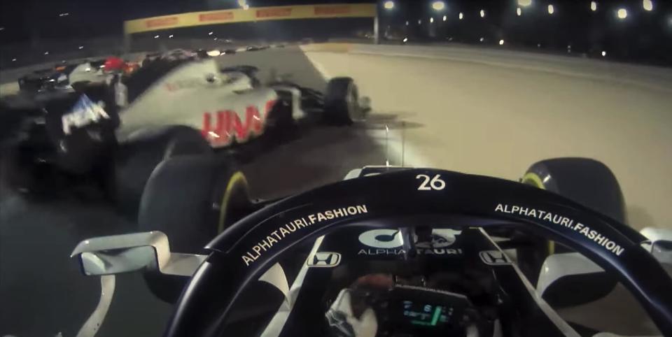 Grosjean's car is speared into the barriers - Formula 1