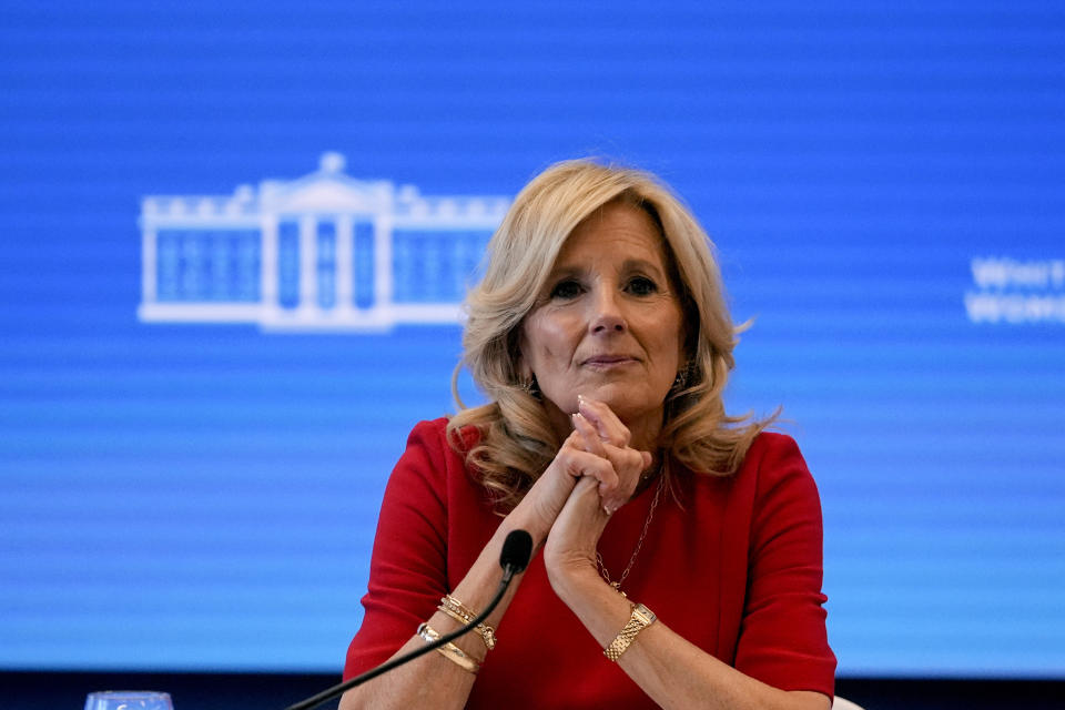 First Lady Jill Biden listens during a roundtable discussion on women's health Wednesday, Feb. 7, 2024, in Atlanta. (AP Photo/John Bazemore)