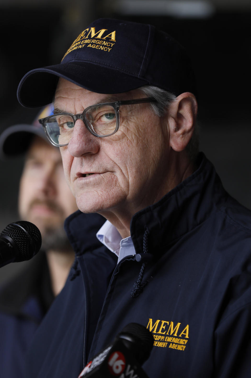 Mississippi Gov. Phil Bryant speaks about the extensiveness of the backwater flooding that has taken over thousands of acres in the Mississippi Delta, Wednesday morning, April 3, 2019, in Jackson, following a fly over the flooded Mississippi Delta farm lands with FEMA and state emergency management officials. (AP Photo/Rogelio V. Solis)