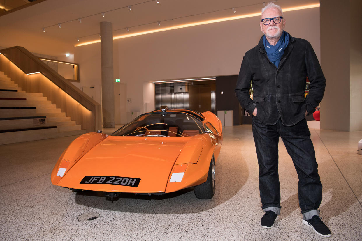 LONDON, ENGLAND - APRIL 04: A Clockwork Orange actor, Malcolm McDowell, is reunited with Probe 16 car from the film at The Design Museum on April 04, 2019 in London, United Kingdom. (Photo by Jeff Spicer/Getty Images)