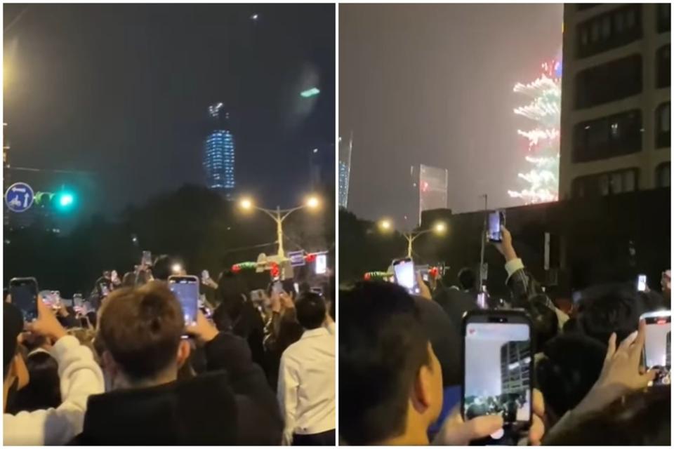 一群人錯認台北101大樓，直到煙火施放才察覺。（翻攝臉書社團「爆廢1公社」）