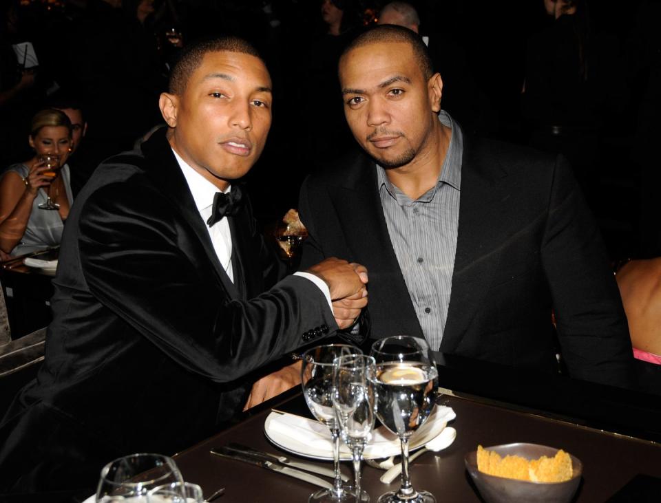 <p>Music is a family affair for these two producers. Timbaland shocked the industry after revealing he and cousin Pharrell are related through their grandmothers. "I call him my brother," he shared on <em><a href="https://youtu.be/ZpQbh9824S4?t=384" rel="nofollow noopener" target="_blank" data-ylk="slk:The Cruz Show;elm:context_link;itc:0;sec:content-canvas" class="link ">The Cruz Show</a></em> back in 2016. He also wrote about their high school days in <a href="https://www.rollingstone.com/music/music-news/10-things-we-learned-from-timbalands-candid-new-memoir-40535/" rel="nofollow noopener" target="_blank" data-ylk="slk:his memoir;elm:context_link;itc:0;sec:content-canvas" class="link ">his memoir</a>, <em><a href="https://www.amazon.com/Emperor-Sound-Memoir-Timbaland/dp/0061936979?tag=syn-yahoo-20&ascsubtag=%5Bartid%7C10051.g.37792425%5Bsrc%7Cyahoo-us" rel="nofollow noopener" target="_blank" data-ylk="slk:The Emperor of Sound: A Memoir;elm:context_link;itc:0;sec:content-canvas" class="link ">The Emperor of Sound: A Memoir</a></em>.</p>