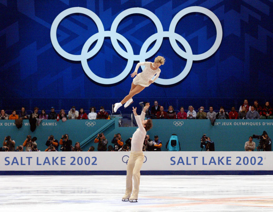 Figure skaters perform at the 2002 Winter Olympics in Salt Lake City. (Getty)