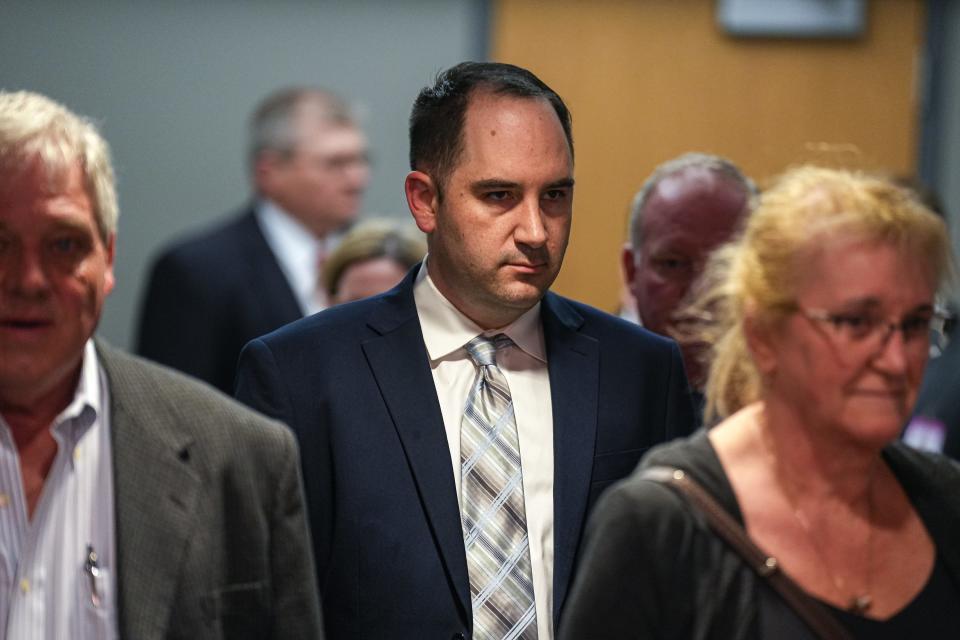 Daniel Perry walks to the courtroom during his trial in March 2023.