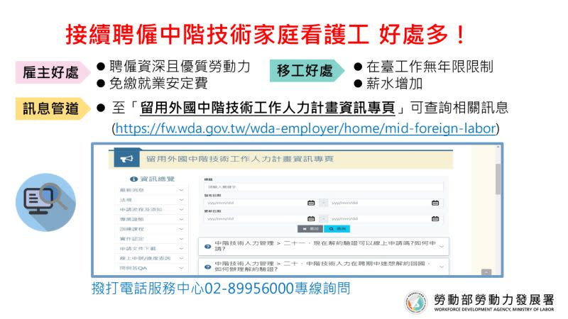 ▲勞動部表示，「移工留才久用方案」讓勞僱雙方都受惠。（圖／勞動部勞動力發展署）