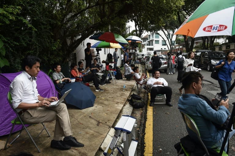 Members of the media pictured outside the North Korean embassy in Kuala Lumpur on March 5, 2017