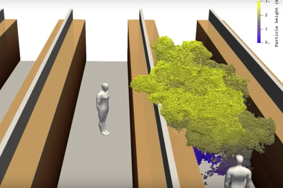 A simulation by researchers in Finland shows how coronavirus can spread from one person's cough. (Picture: Aalto University)