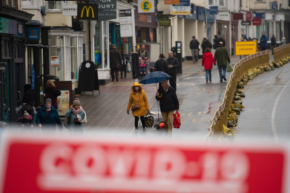 Shoppers in Stratford-upon-Avon, Warwickshire. Stratford will be in the more restrictive Tier 3 despite having some of the lowest infection rates in the country.