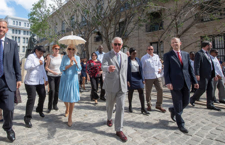 Britain's Prince Charles and Camilla, Duchess of Cornwall are seen during a guided tour of Old Havana in Havana, Cuba March 25, 2019. Arthur Edwards/Pool via REUTERS