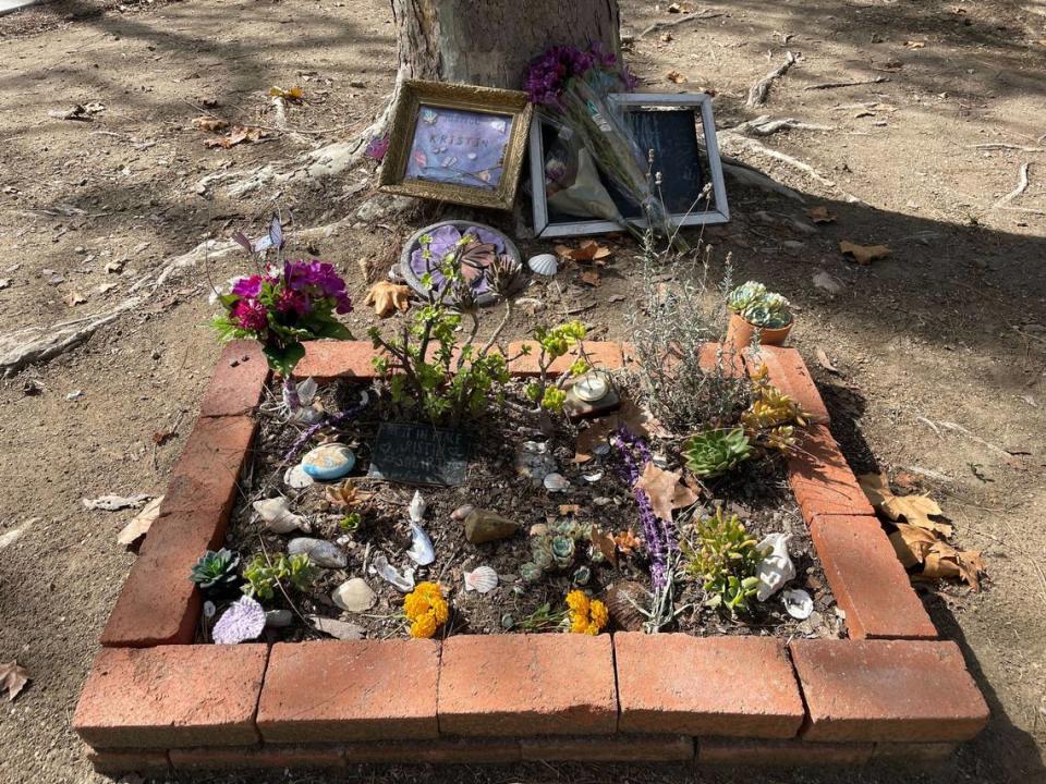 An unofficial memorial to Cal Poly student Kristin Smart is seen on the Cal Poly campus in San Luis Obispo. Paul Flores is serving a sentence of 25 years to life at North Kern State Prison for killing Smart.