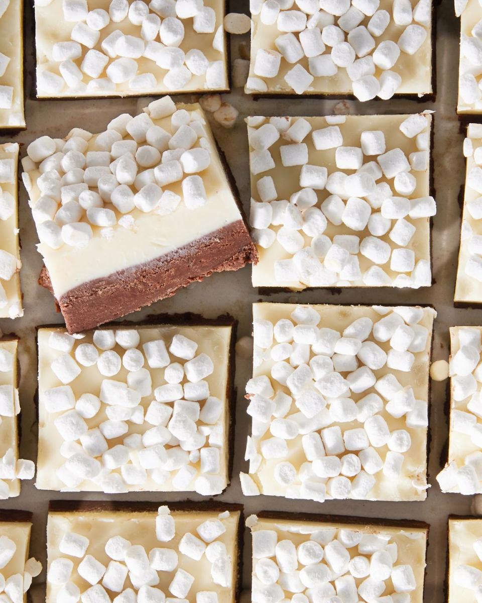 hot chocolate fudge topped with mini marshmallows