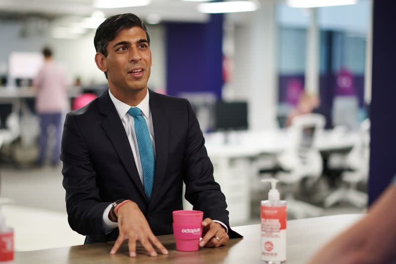 Britain's Chancellor of the Exchequer Rishi Sunak visits Octopus Energy, in London