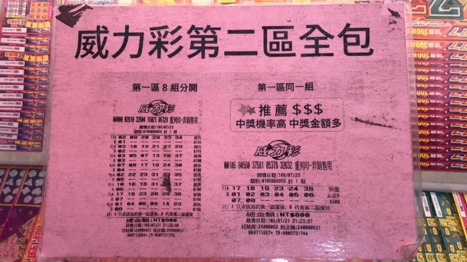 彩券行老闆分享800元包牌威力彩買法。（圖／業者提供）