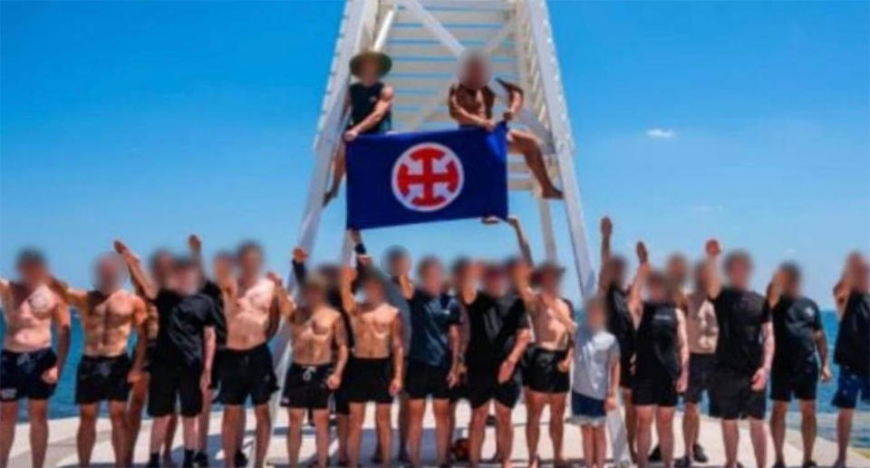 The group performed a Nazi salute at Point Ormond Lookout. Source: Herald Sun