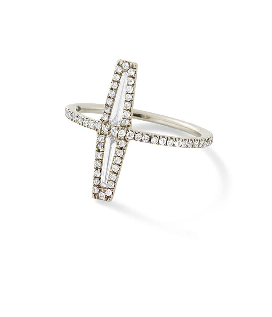 <p>Founded in 2009 by designer Monique Péan, this brand is socially responsible and committed to sourcing sustainable materials through fair trade initiatives. Proceeds from her sales go to helping organizations that provide clean drinking water and basic sanitation. </p><p>Double trapezoid and diamond baguette ring; $6,520, <a href="http://moniquepean.com/shop/rings/atracd545w-trapezoid-diamond-baguette-ring.html?" rel="nofollow noopener" target="_blank" data-ylk="slk:moniquepean.com;elm:context_link;itc:0;sec:content-canvas" class="link ">moniquepean.com</a></p>