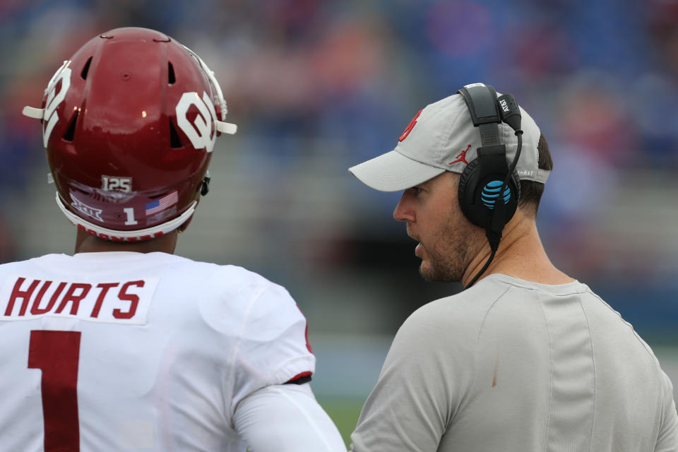 Oklahoma head coach Lincoln Riley has received great play from Jalen Hurts so far. (Getty Images)