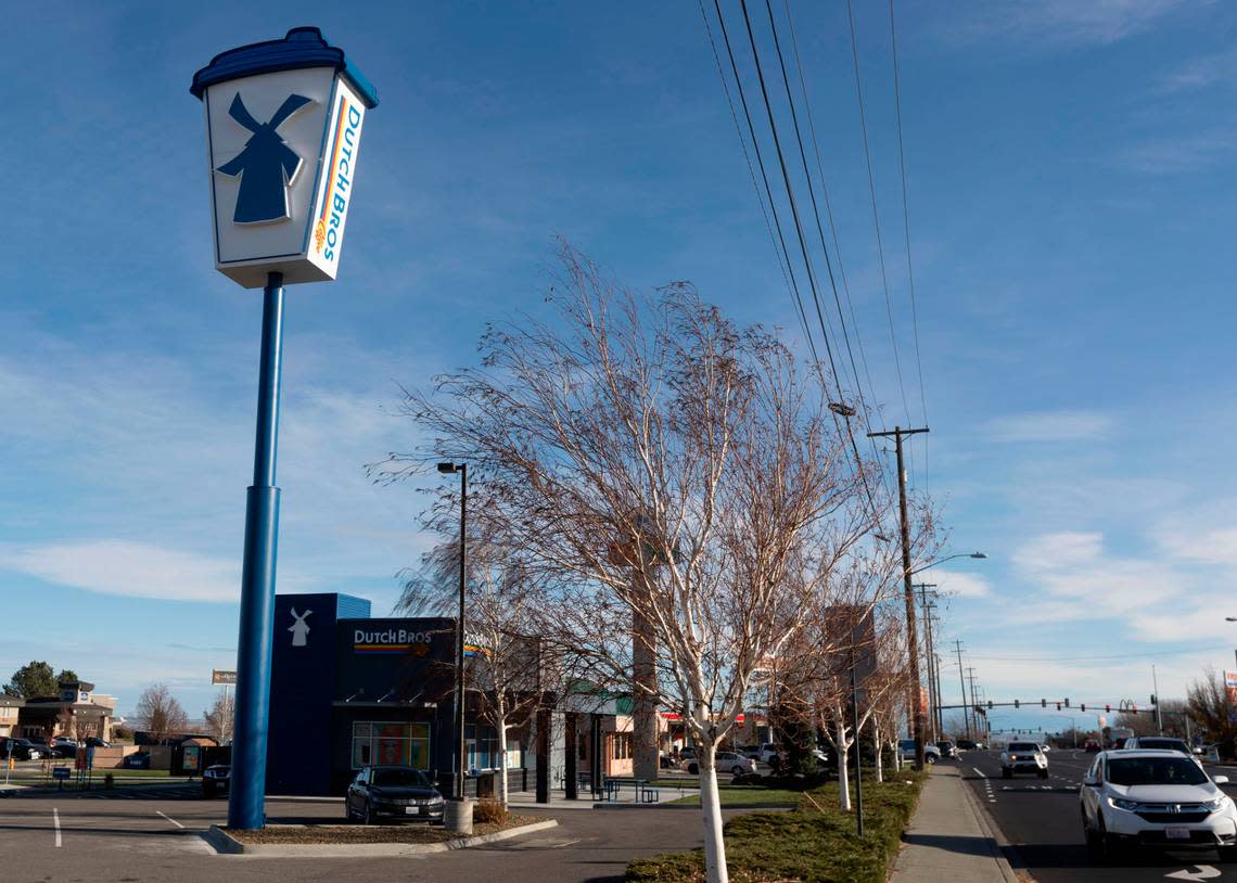 Dutch Bros. coffee shop in Kennewick, WA, just off Highway 395.