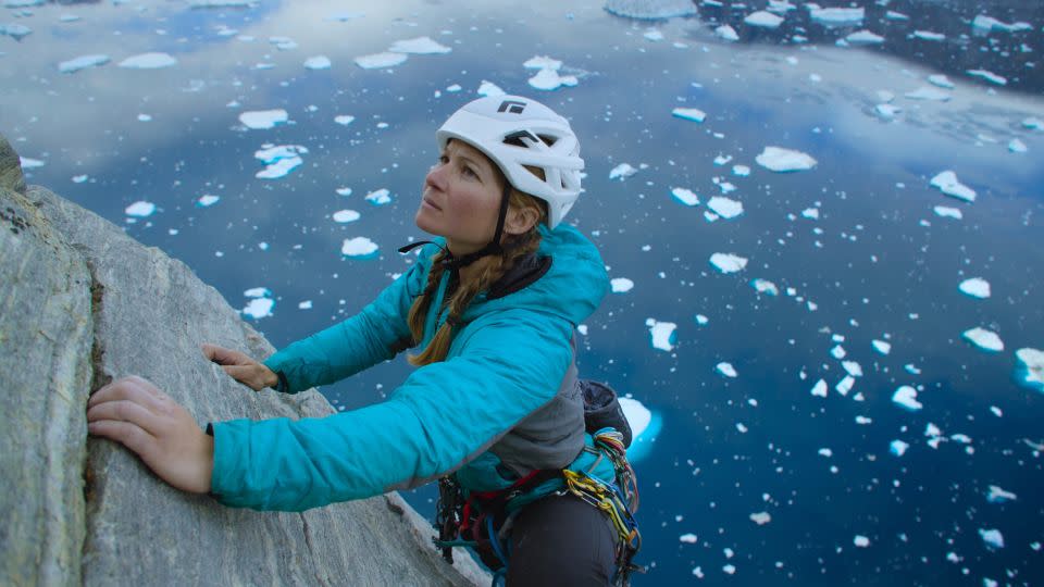 Hazel Findley climbs Ingmikortillaq. - Pablo Durana/National Geographic