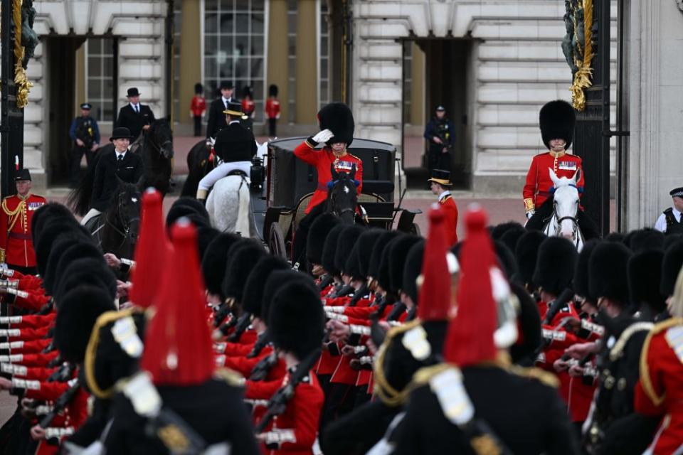 The Colonel's Review parade, which is the part of the "Trooping the Colour," was celebrated in London, U.K. on June 8, 2024. <span class="copyright">Rasid Necati Aslim—GettyImages</span>