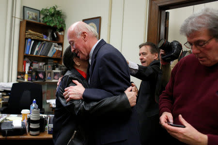 New Hampshire's Bill Gardner, the longest-serving secretary of state in the U.S., celebrates his re-election by state legislature vote in Concord, New Hampshire, U.S., December 5, 2018. REUTERS/Elizabeth Frantz