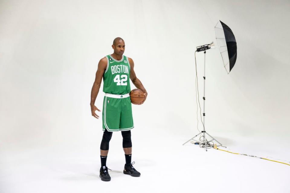 CANTON, MA - SEPTEMBER 26: Al Horford #42 of the Boston Celtics poses for photos during Boston Celtics Media Day at High Output Studios on September 26, 2022 in Canton, Massachusetts. NOTE TO USER: User expressly acknowledges and agrees that, by downloading and/or using this photograph, user is consenting to the terms and conditions of the Getty Images License Agreement. (Photo by Maddie Malhotra/Getty Images)