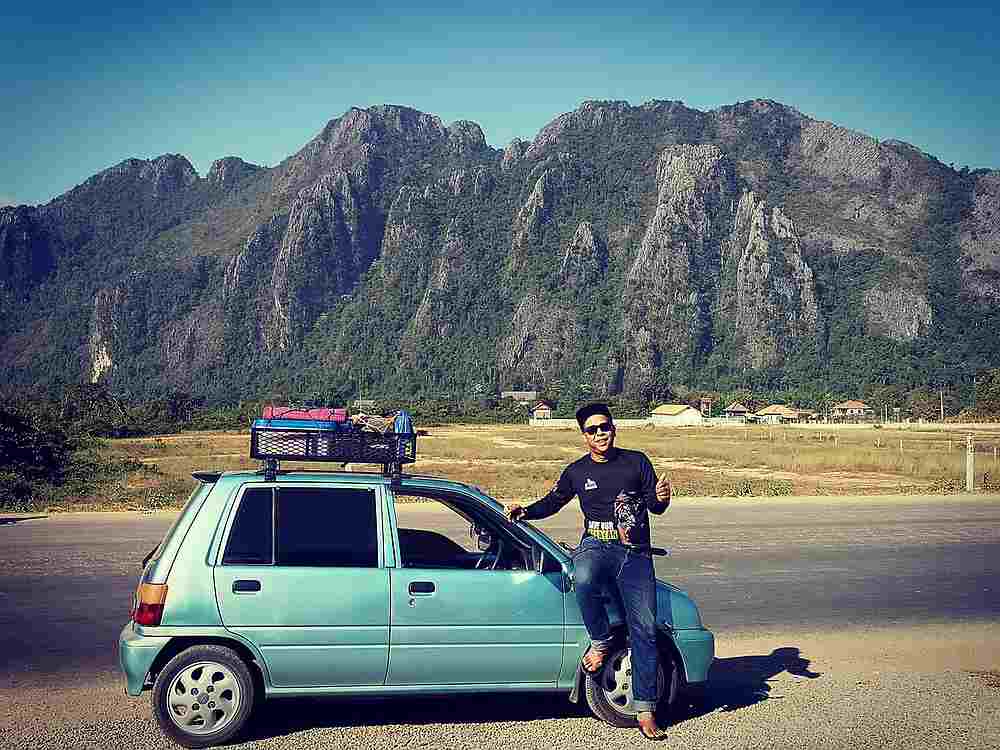 Azman Ali on the way to Laos with his Perodua Kancil. — Picture via Facebook/azman.ali.3152