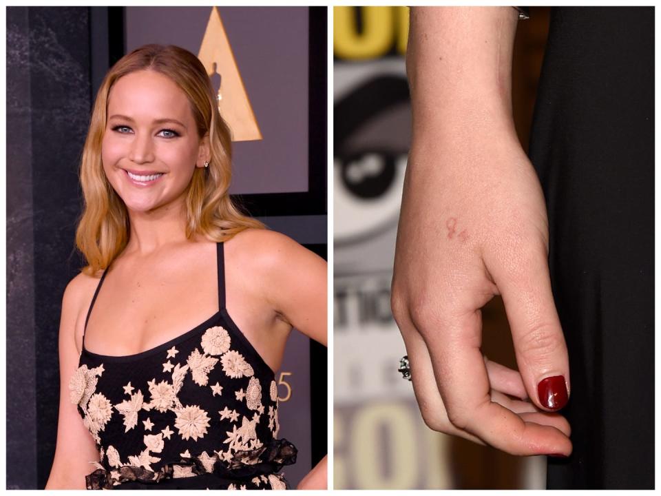 Jennifer Lawrence and her hand tattoo.