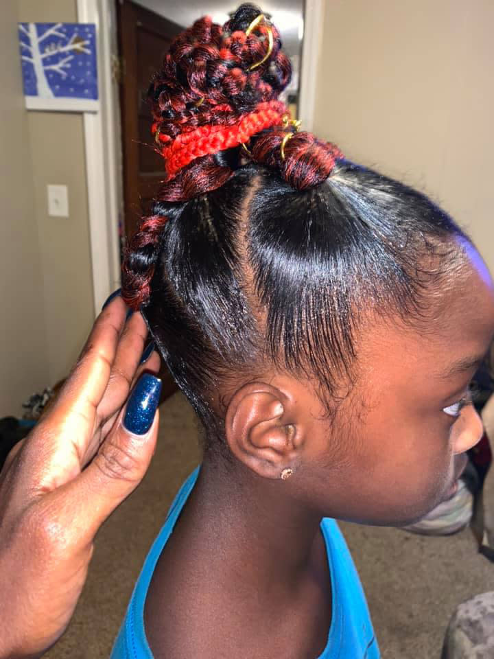 Third grader Marian Scott with her 'extreme hairstyle'.