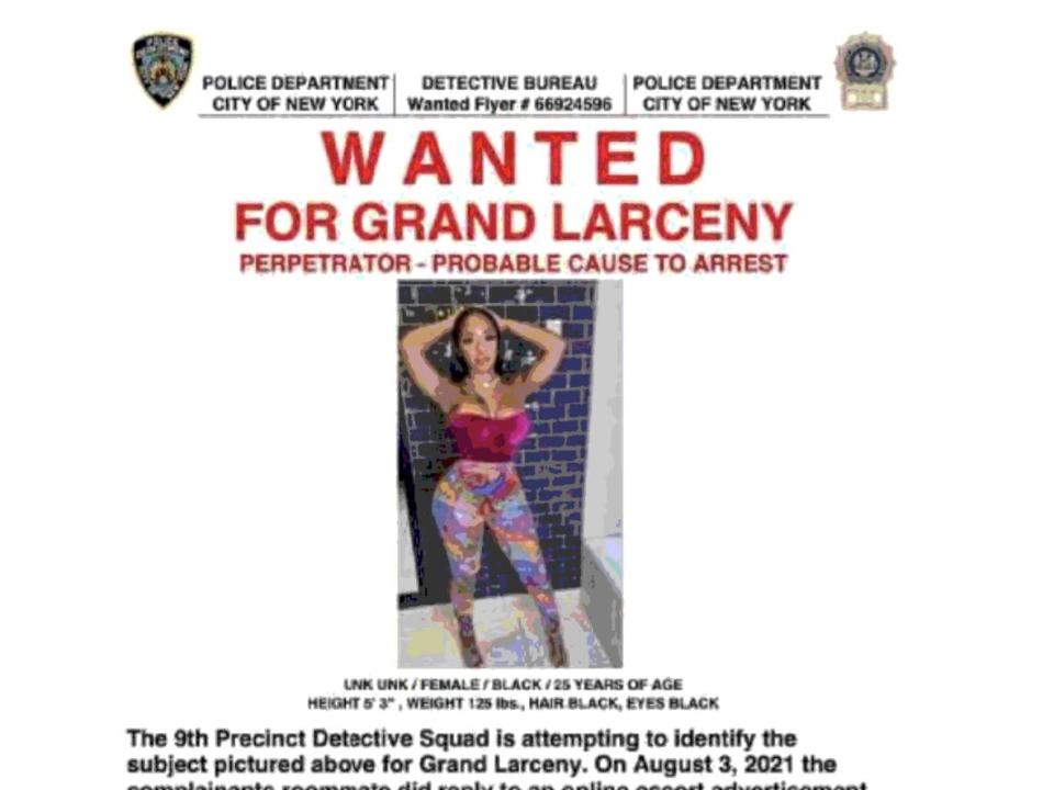 A screenshot of the alleged wanted poster of Eva Lopez found in lawsuit against NYPD.