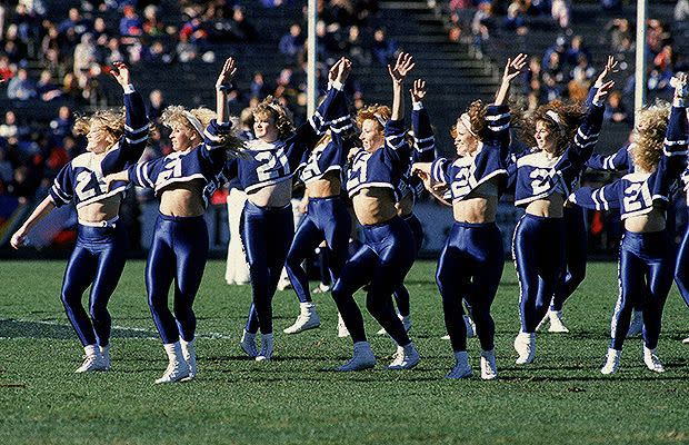 Carlton's Bluebirds strut their stuff at a match in 1990. Source: Getty