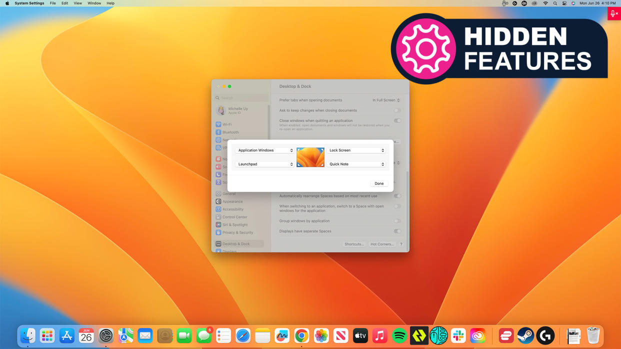  Screenshot showing macOS' Hot Corners feature with a logo reading 'Hidden features' 