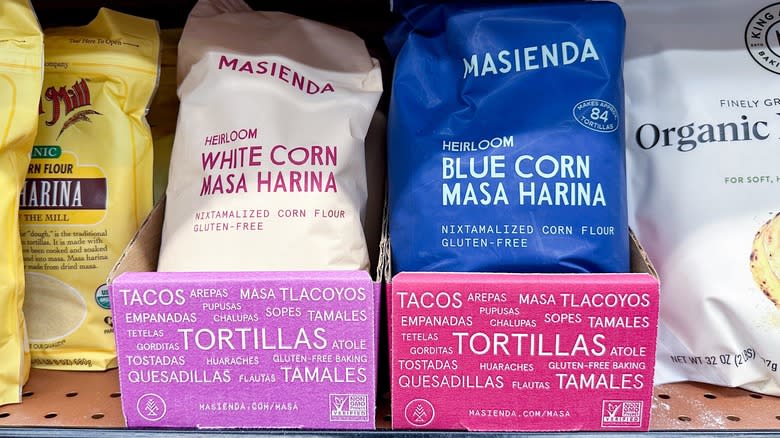 Masienda blue and white corn meal packages