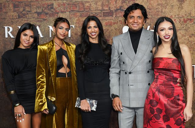 <p>John Nacion/Shutterstock</p> Shivani Shyamalan, Ishana Shyamalan, Bhavna Vaswani, M. Night Shyamalan and Saleka at the 'Servant' Season 4 premiere on January 9, 2023.