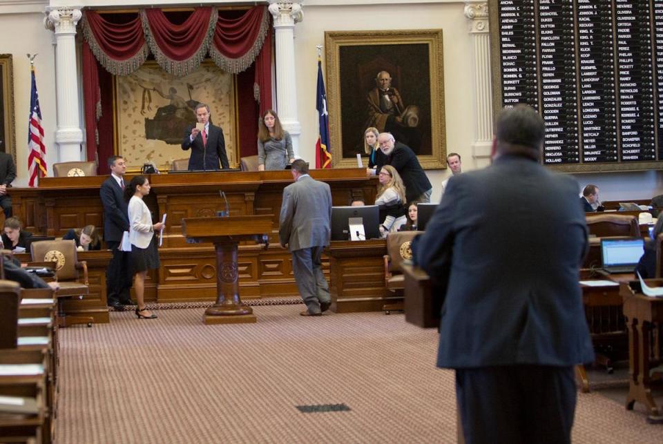 Rep. Jonathan Stickland R-Bedford asks a question at the back mic on May 12, 2017.