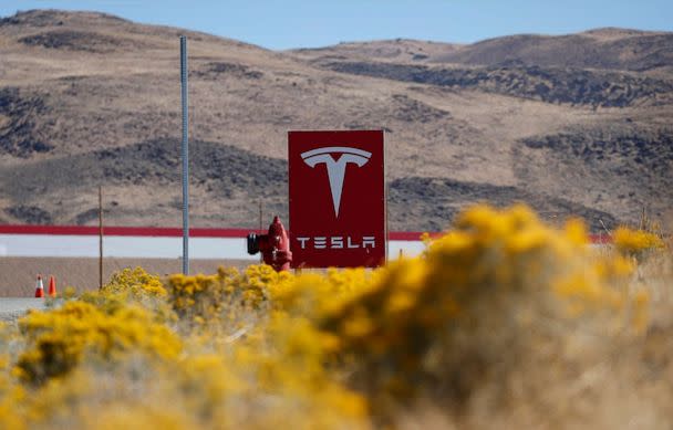 PHOTO: In this Oct. 13, 2018, file photo, a sign marks the entrance to the Tesla Gigafactory in Sparks, Nev. (John Locher/AP, FILE)