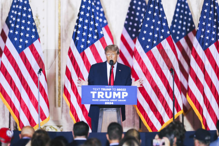 Former President Donald Trump speaks at the Mar-a-Lago Club in Palm Beach, Fla., on Nov. 15, 2022, where he announced heÕll run for president again in 2024. (Saul Martinez/The New York Times)